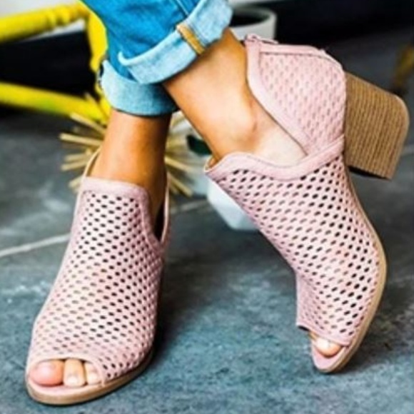 Love Is Real Couture Shoes - LAST 1! Pink Open Toe Laser Cut Vegan Suede Bootie